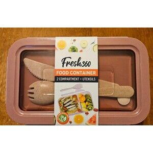 New Bento Box Fresh 360 Food Container Lunchbox 2 Compartment w/ Utensils To Go